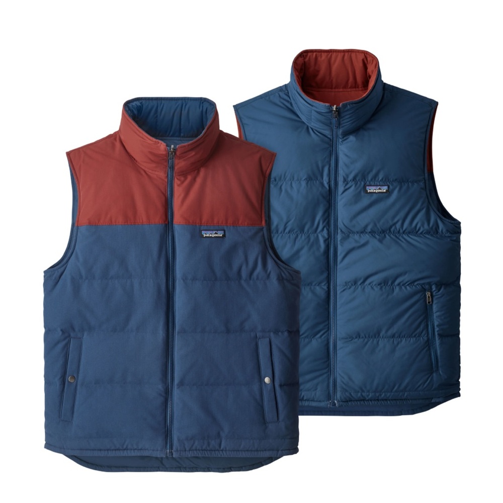 Patagonia Reversible Bivy Puffer Down Vest blue and red jacket